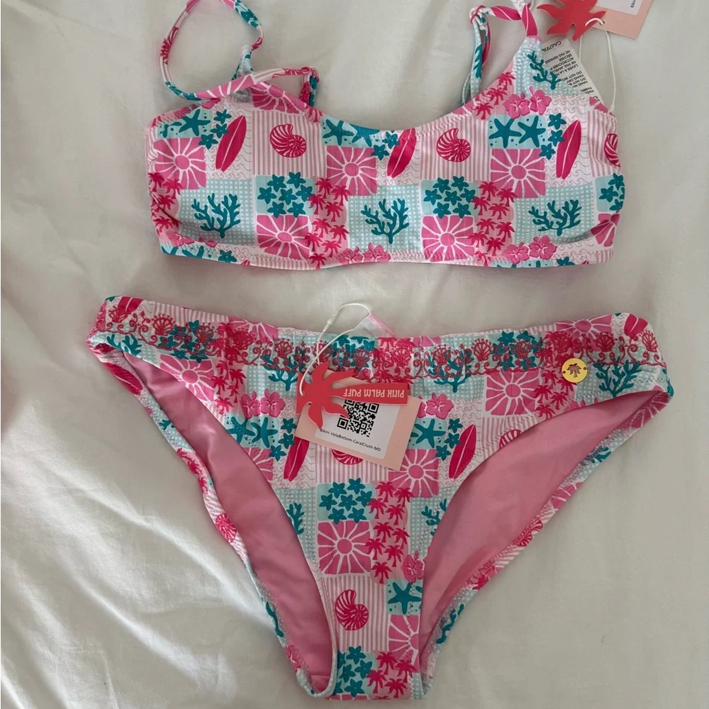 Pink and Blue Patterned Bikini Set - Picture 2 of 5